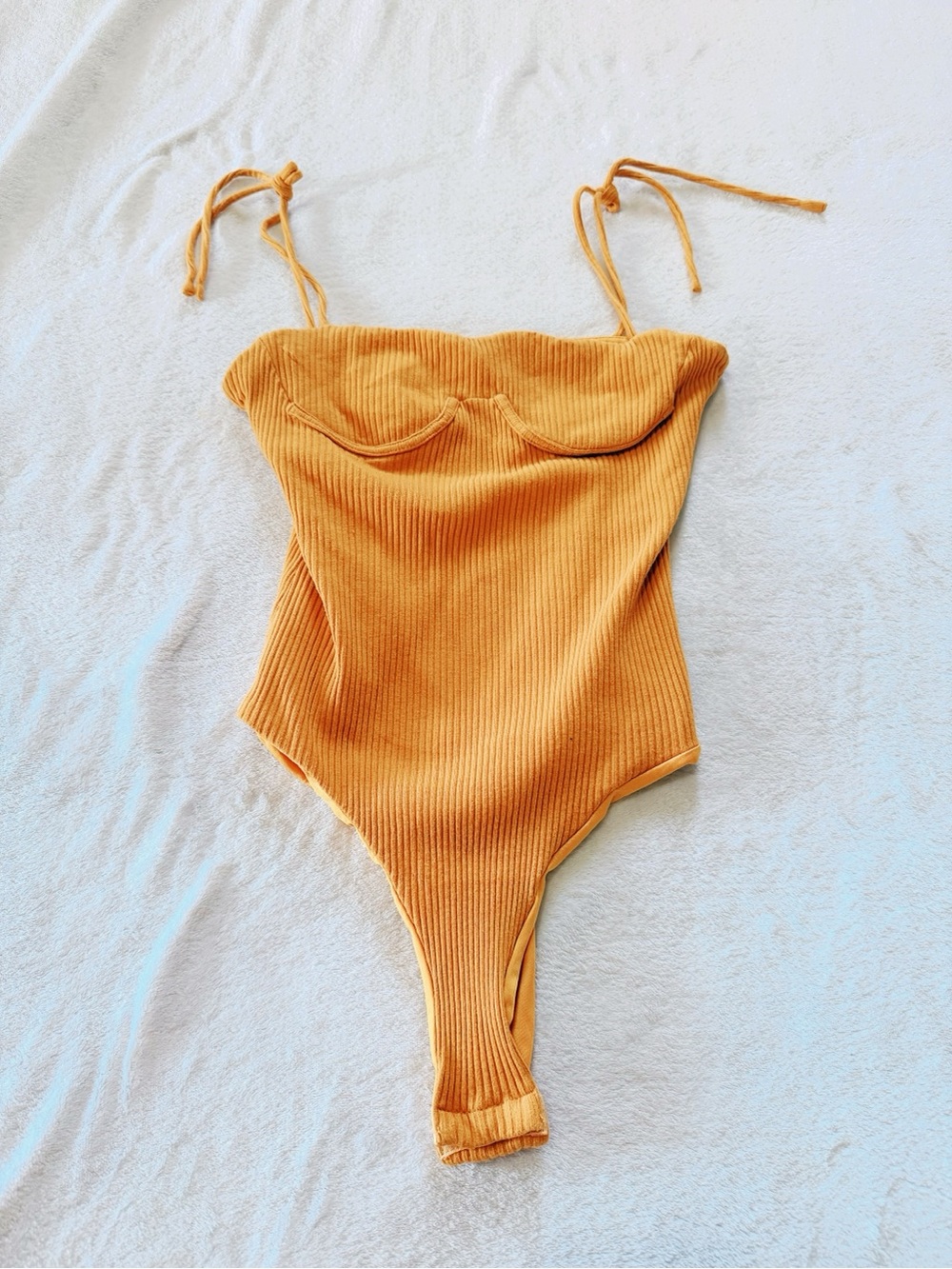 Ribbed Mustard Tie-Strap Bodysuit